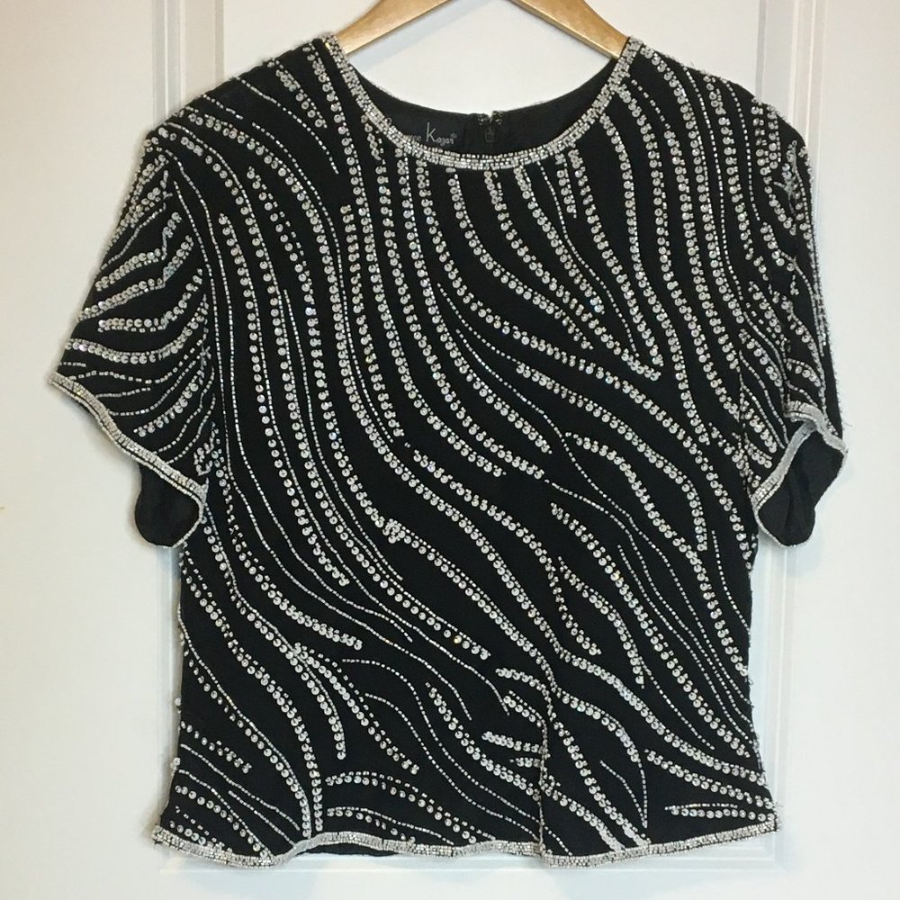 Lawrence Kazar Beaded Sequined Silk Top